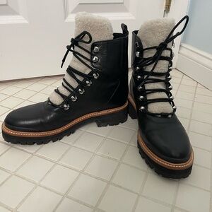 Marc Fisher Shearling-Trim Leather Lace-Up Boots Size 8